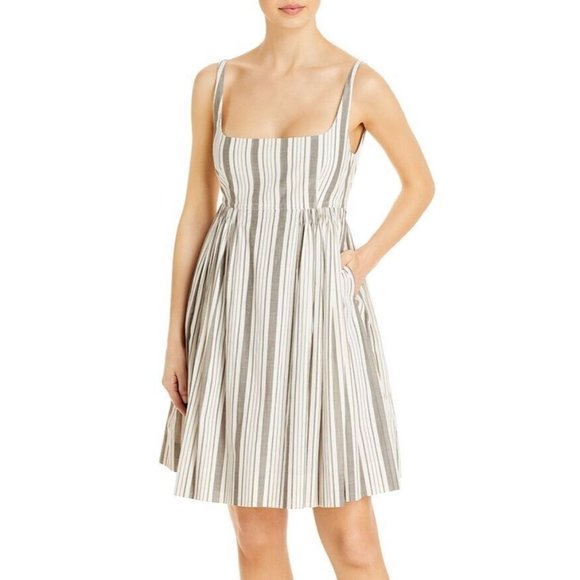 Rebecca Taylor White & Gray Striped Sundress "Empire Dress", Size 16 NWT! - Picture 1 of 8